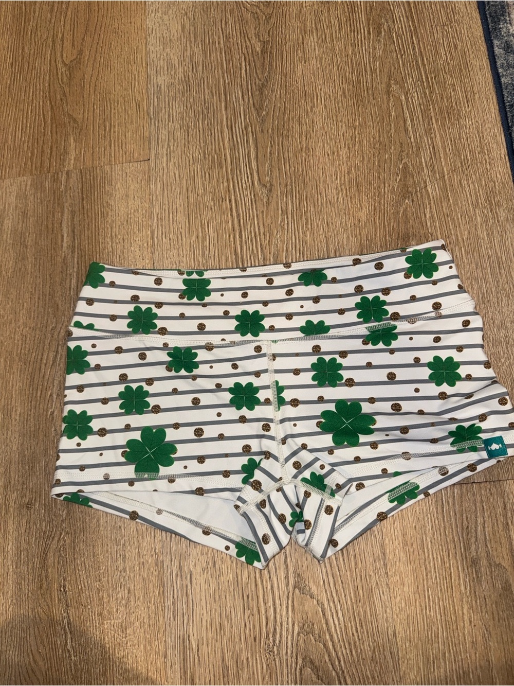 Women’s High-Waist Green Clover Print Bike Shorts